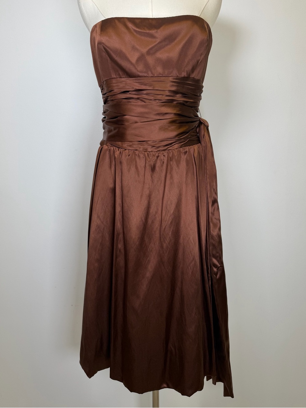 MaxAzria Collection Vintage Y2K Chocolate Brown Strapless Silk Dress Women’s 8